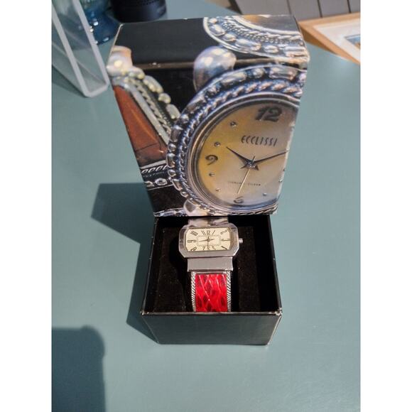 Ecclissi Sterling and Leather Cuff‎ Women\'s Watch, Red and Silver NIB main image 6